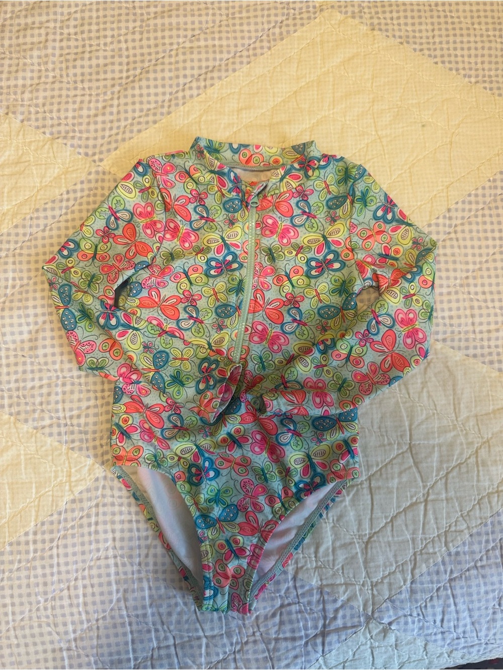 Primark Girls Floral Long-Sleeve Zip Front Swimsuit - Multicolor